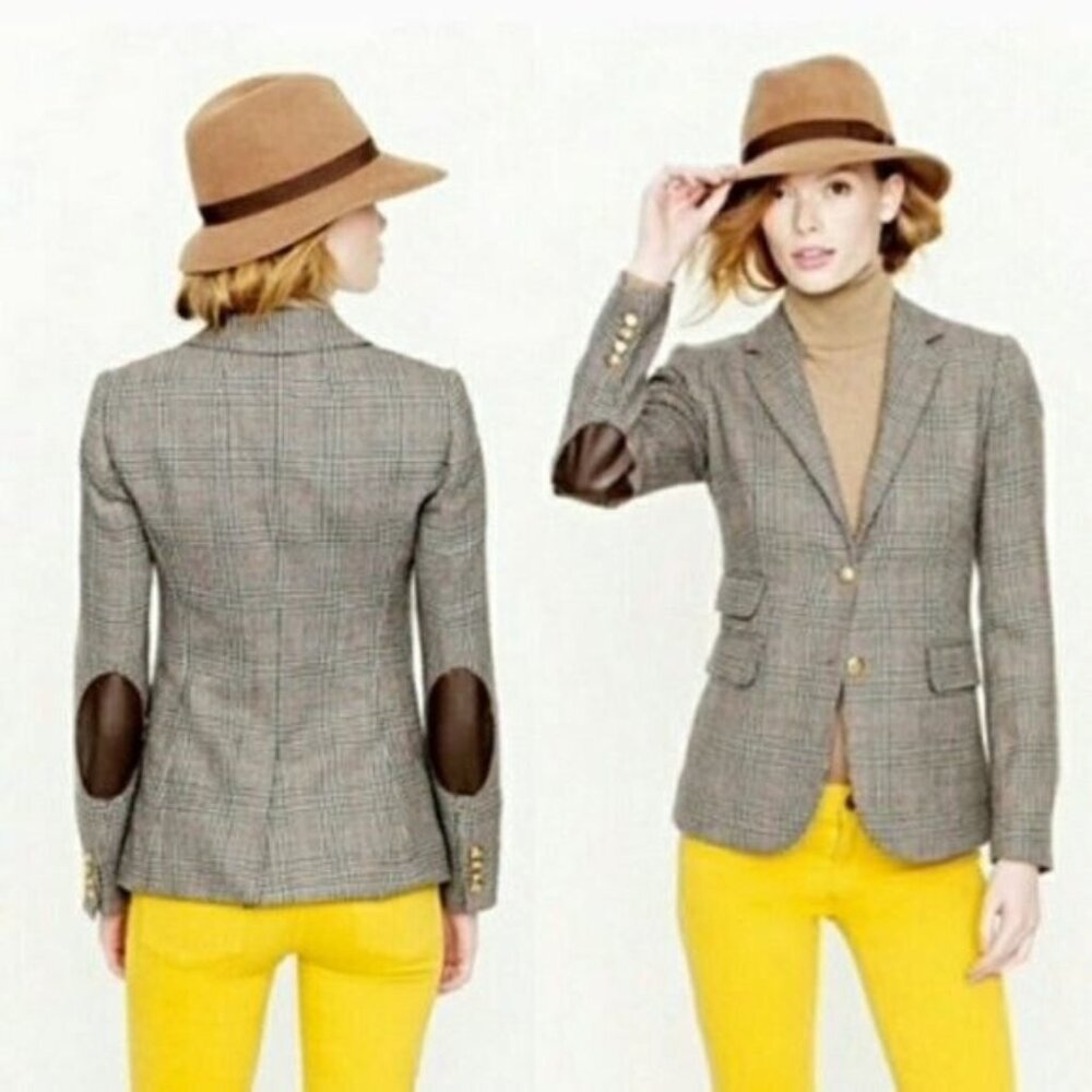 J. Crew Gray Plaid Blazer with Brown Accents